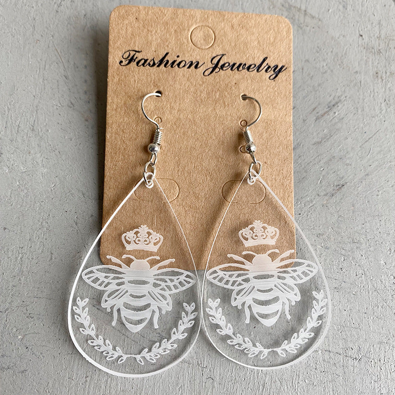 Wholesale 3pcs Transparent Acrylic Water Drop Bee Butterfly Laser Marking Popular Personality Earrings