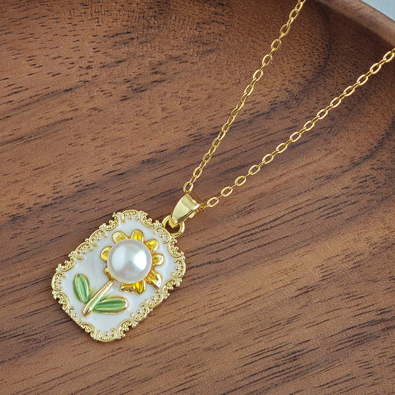 Wholesale Sunflower pearl necklace women' s clavicle chain versatile accessories