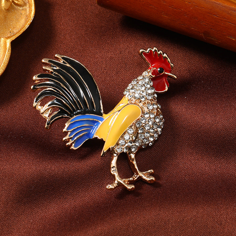 Wholesale Vintage Diamond Enamel Rooster Brooch