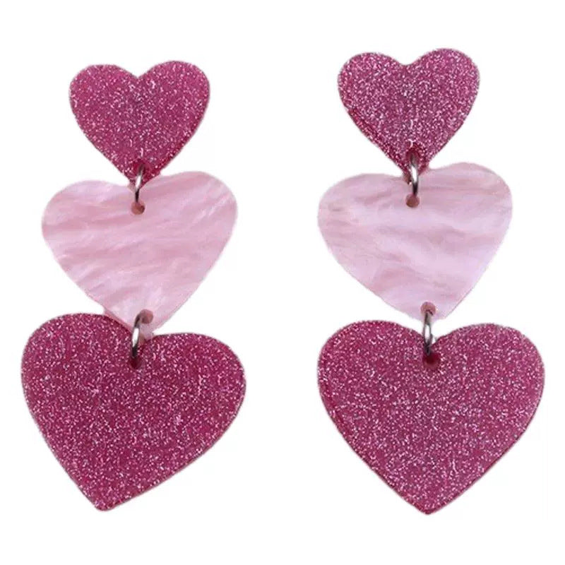 Wholesale 10pcs Sweet Style Valentine's Day Heart Love Glitter Earrings Acrylic Color Love Heart Earrings
