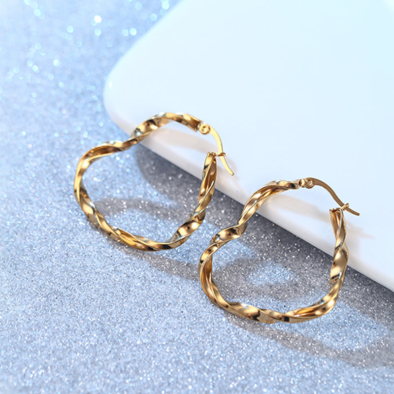 Wholesale Cute Heart Twist Twisted Stainless Steel Earrings