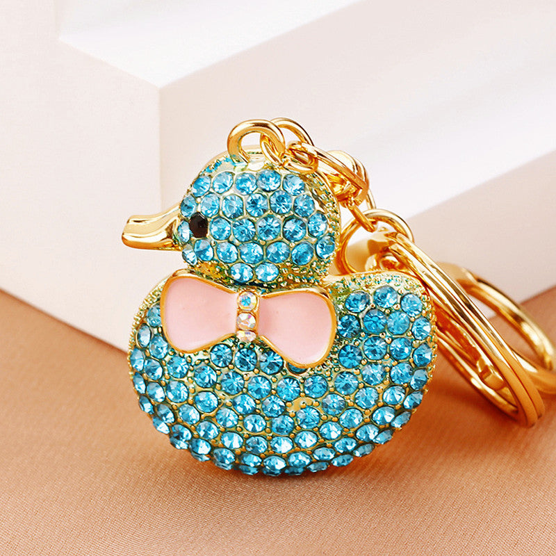 Wholesale Cute Crystal Studded Little Yellow Duck Car Keychain Bag Charm For Women Boutique Resale Decorative Accessory