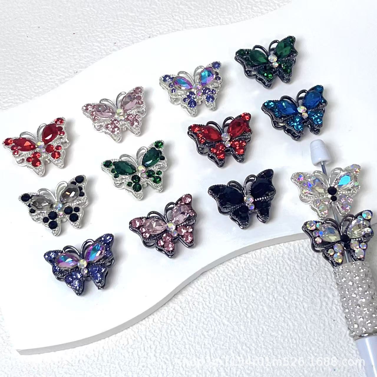 Wholesale  10pcs Crystal Diamond Three Dimensional Butterfly Straight Hole Beads