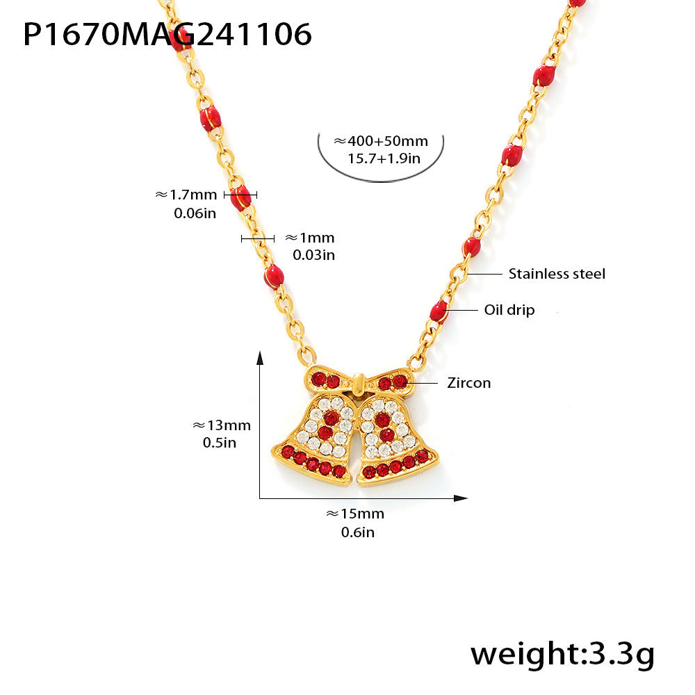 Wholesale Stainless steel 18K real gold plated Christmas enamel zircon necklace