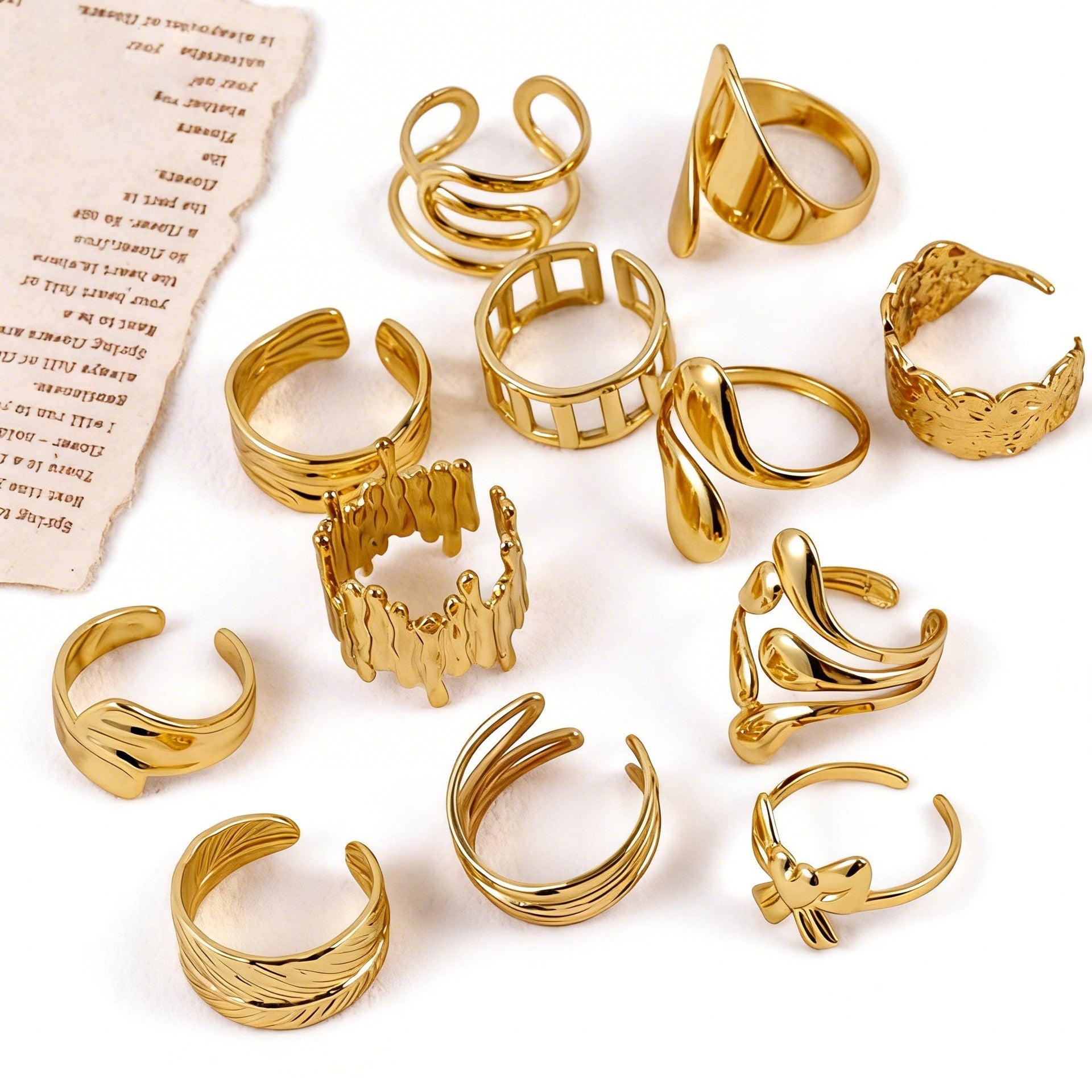 Wholesale 12pcs minimalist stainless steel hydraulic ring geometric ring