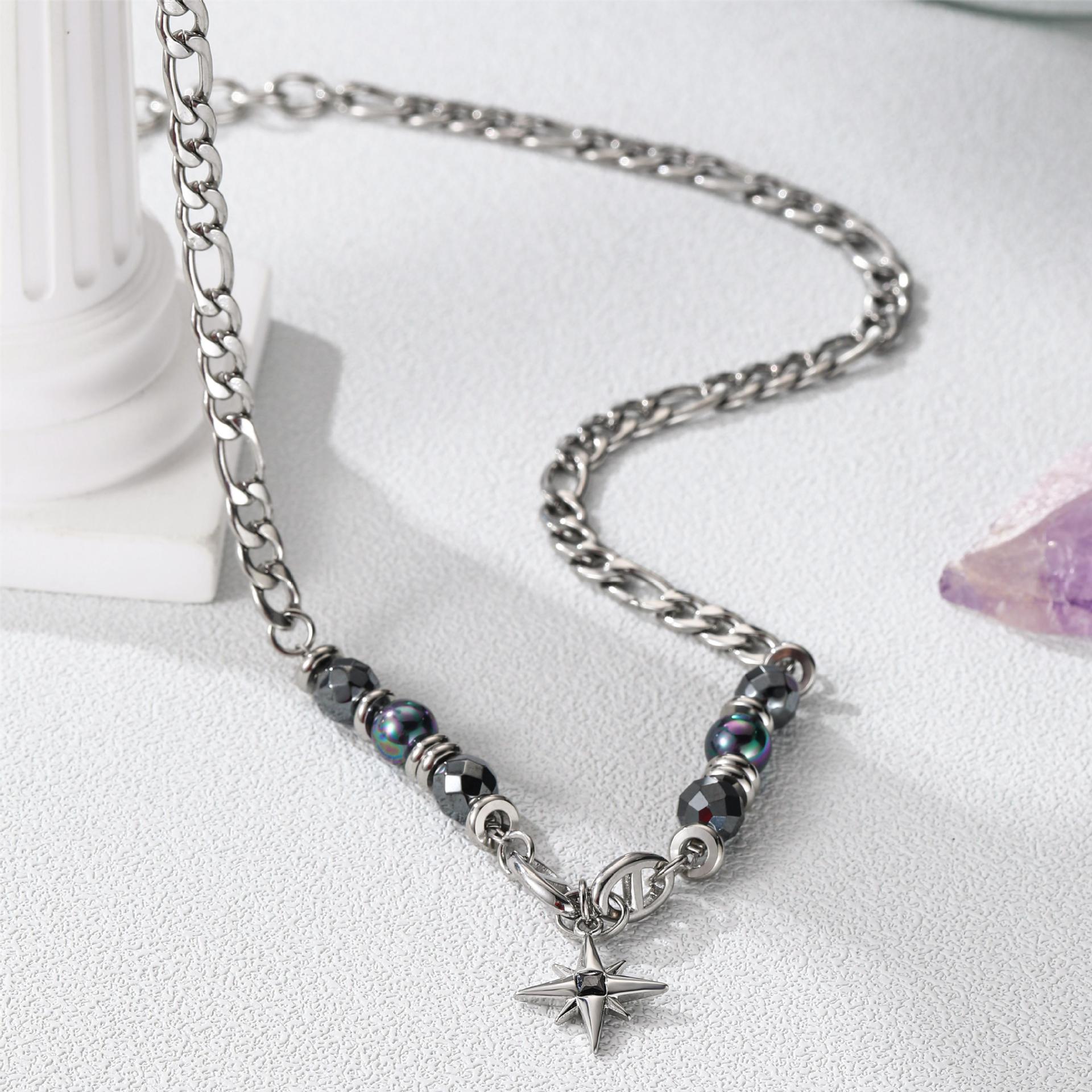 Wholesale Symphony Beads Obsidian Star Titanium Steel Necklace