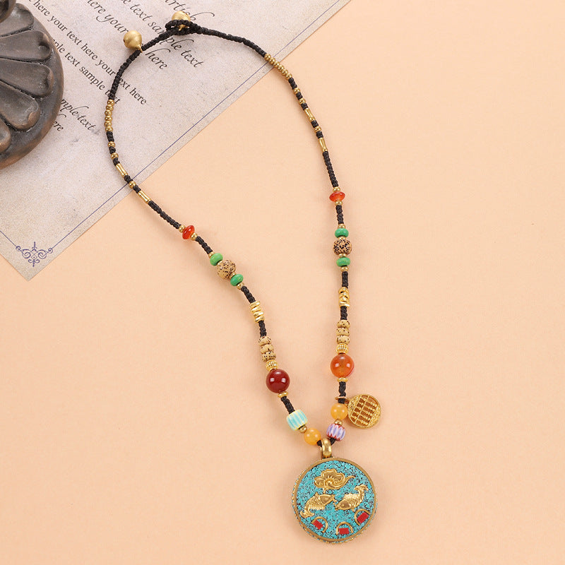 Wholesale Retro Ethnic Style Natural Stone Braided Necklace