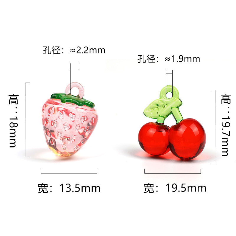 Wholesale  10pcs/pack DIY resin accessories three-dimensional transparent color cherry strawberry pendant with hole keychain bag Jewelry pendant