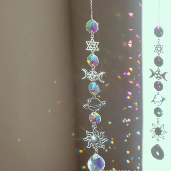 Wholesale silver series crystal wind chimes stars moon sun catcher
