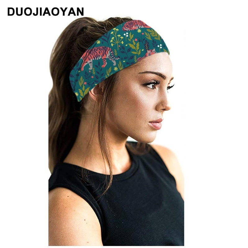 Wholesale cartoon pattern cat and dog animal elastic wide sports hair band hair accessories