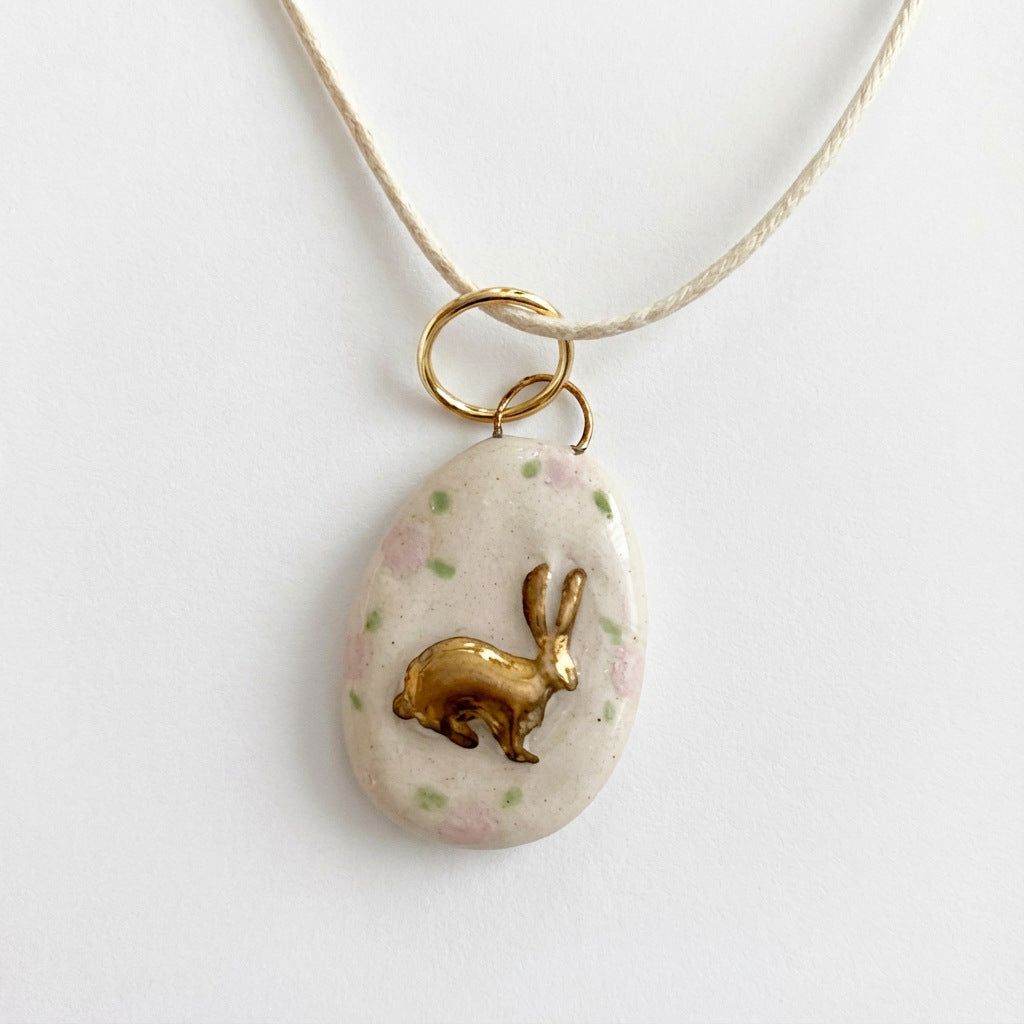 Wholesale rabbit flower print pendant stainless steel necklace