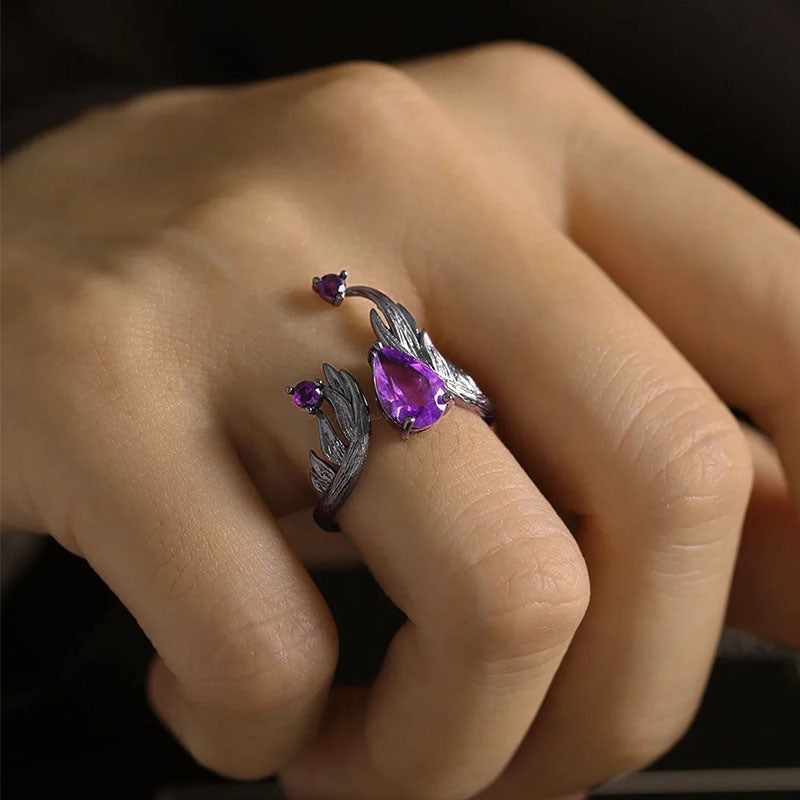 Wholesale Punk style dark ghost fire diamond purple zircon open personality spicy ring