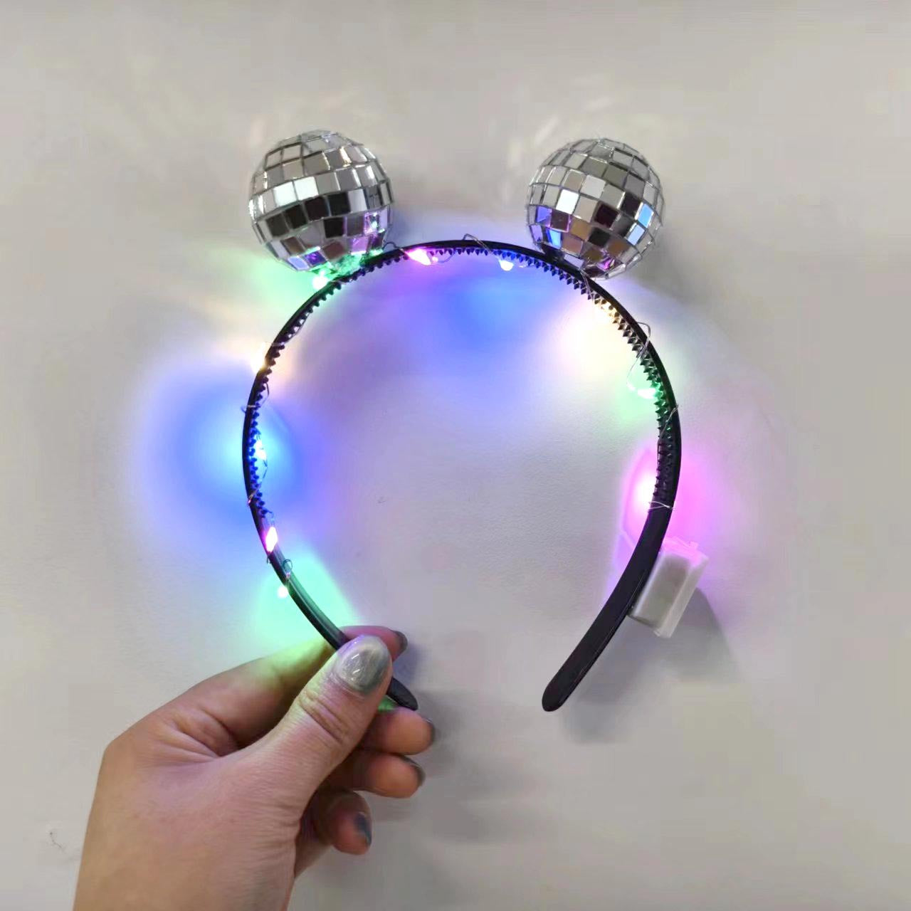 Wholesale New Explosive Disco Mirror Ball Hair Band Disco Ball silver LED Luminous Hair Band Disco Luminous Hair Band