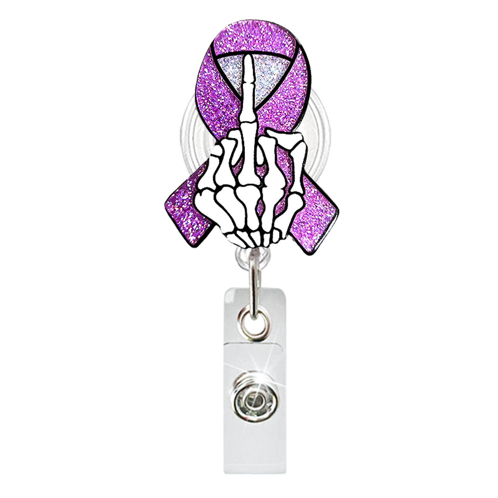 Wholesale Glitter acrylic skeleton finger retractable badge