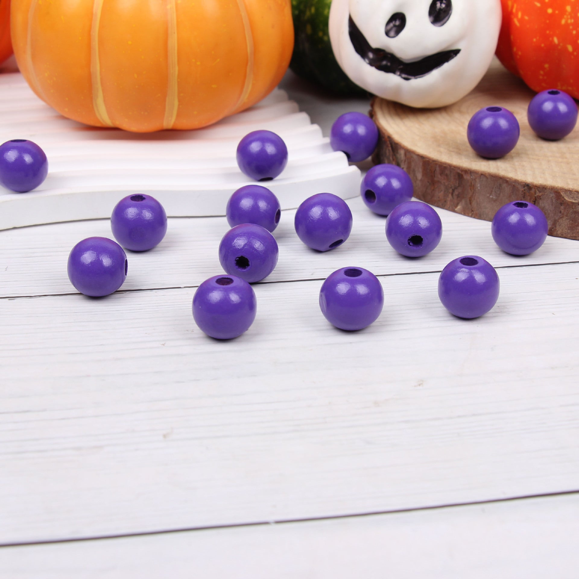 Wholesale 20pcs Halloween Ghost Face Colorful Wooden Hemp Rope Tassel Accessories Beads