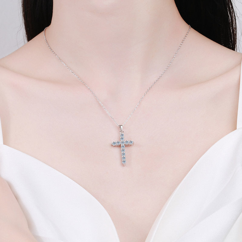 Wholesale 925 Sterling Silver Moissanite Cross Necklace