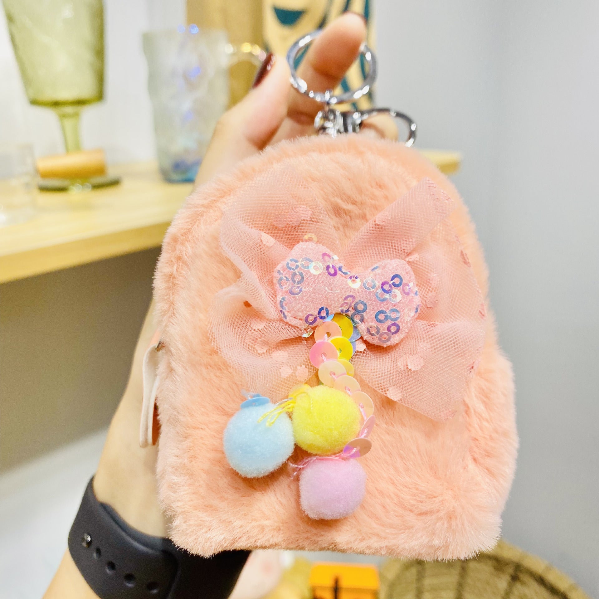 Llavero de bolso de monedas de arco de pala de felpa al por mayor