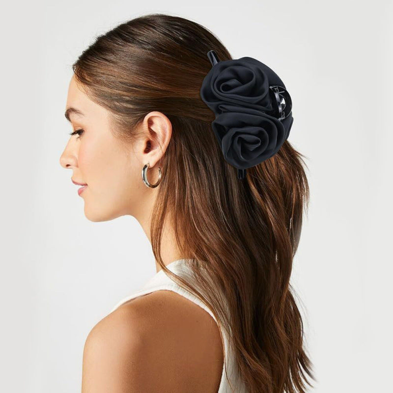 Wholesale Valentine's Day Satin Rose Flower Clamp Large Flower Shark Clip Spring and Summer Hairpin Headwear