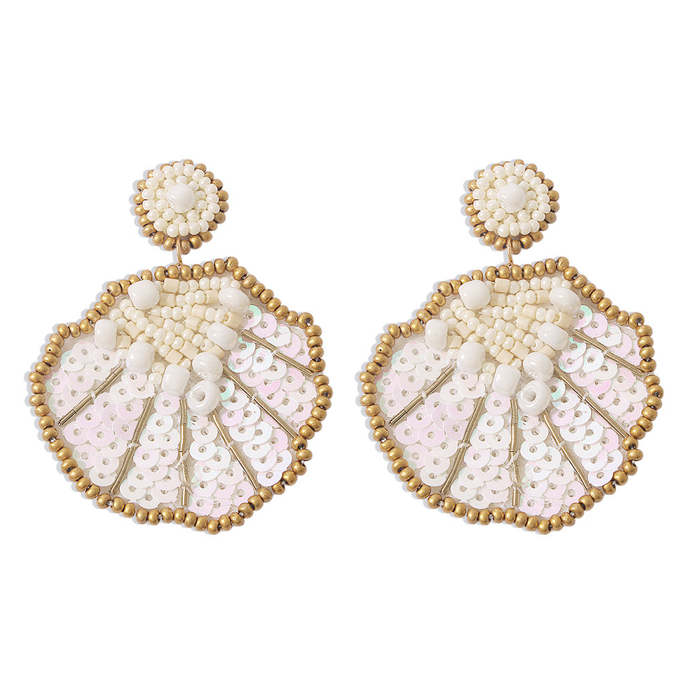 Wholesale Rice Beads and Shell Gradient Sequin Colorful Earrings