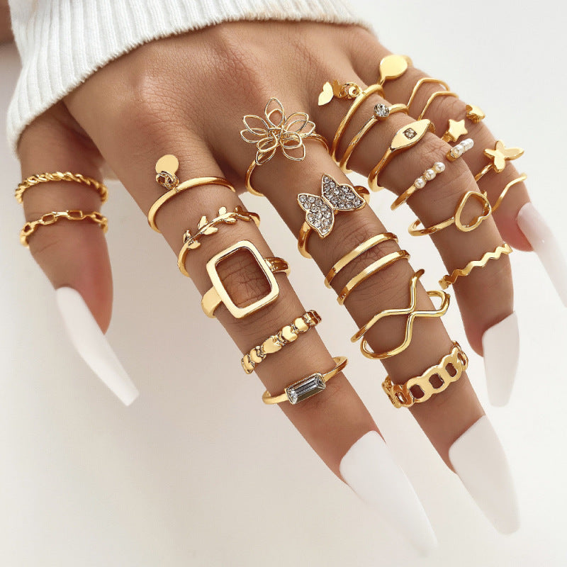 Wholesale Diamond Eye Cross Leaf Hollow Multi-Joint Ring Set