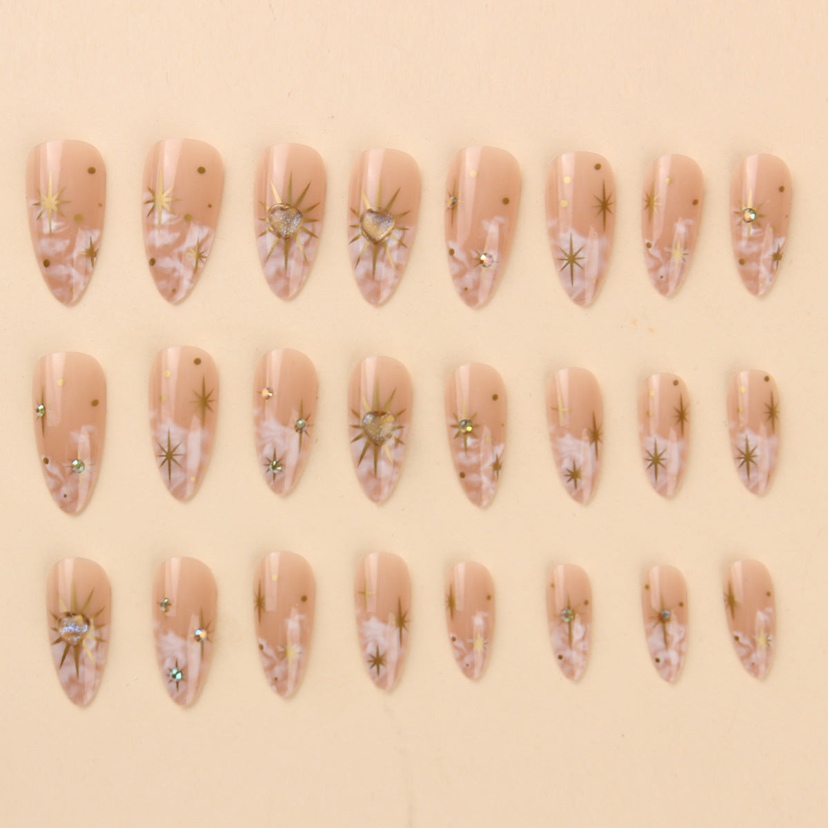 Wholesale 3pcs Diamond almond-shaped long white wearable nails