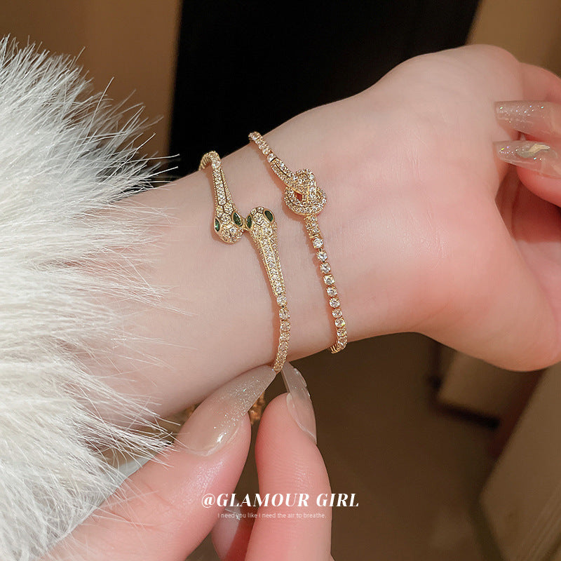 Wholesale Real Gold Electroplated Zircon Snake Pull-out Bracelet