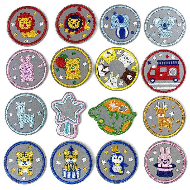 Wholesale Chic Reflective Cartoon Embroidered Patch For Backpack Coat School Bag Safety Decorative Badge