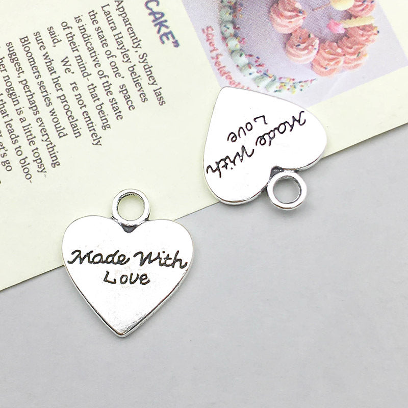 Wholesale 1 Antique Silver Alloy Simulation Heart-shaped English Letter DIY Pendant