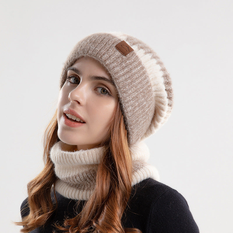 Wholesale Winter Two-tone Fleece Hat Warm Ear Bib Neck Two-piece Knit Hat