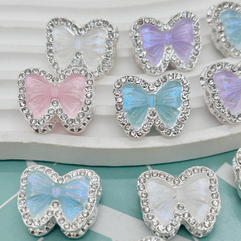 Wholesale 30pcs Double sided full diamond colored bow beads