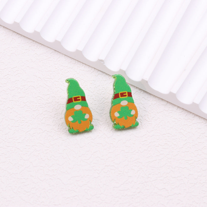 Wholesale Mardi Gras St. Patrick's Day Shamrock Wine Glass Acrylic Print Earrings