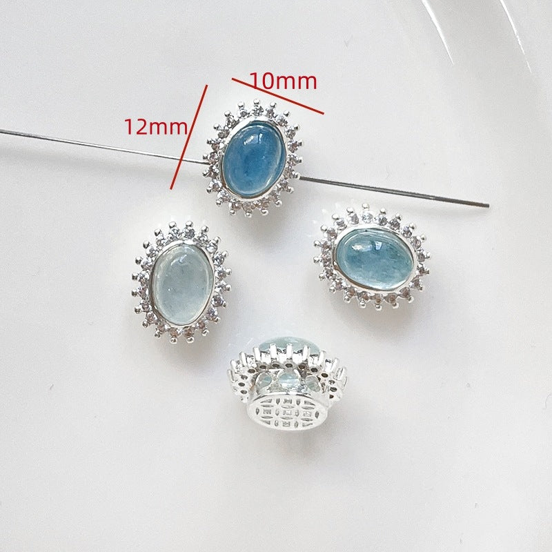 Wholesale Copper Silver-plated Color-preserving Natural Aquamarine DIY Bracelet Beaded Accessories Material