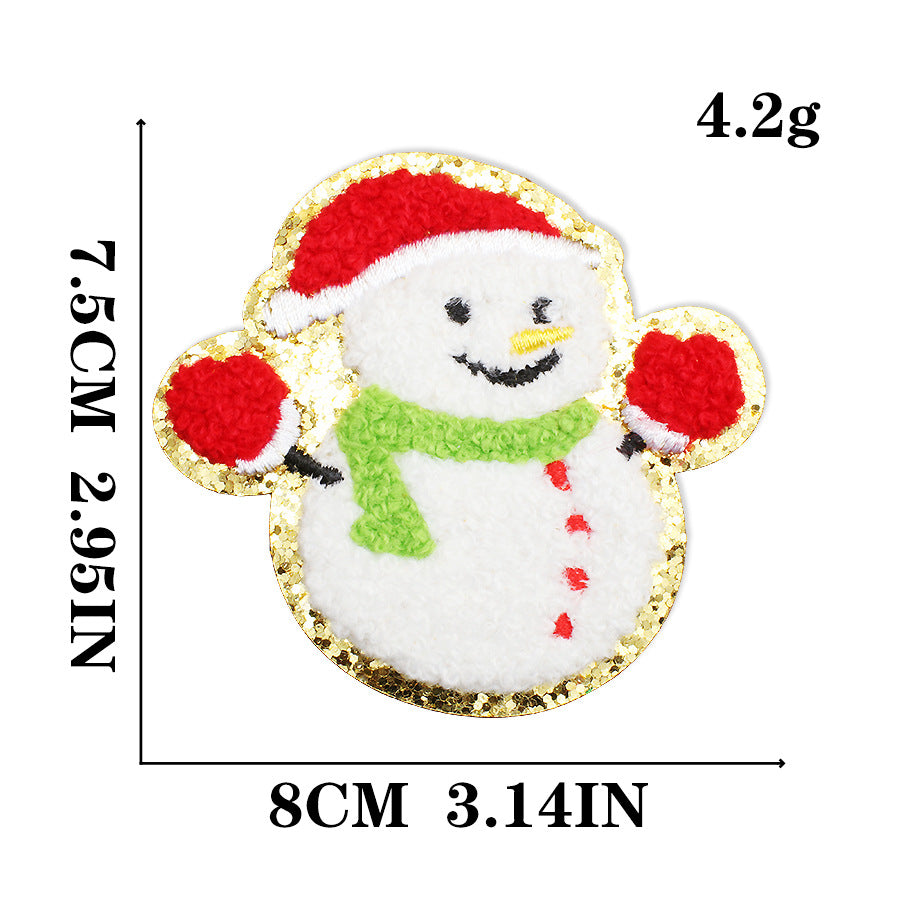 Wholesale Christmas Snowman Embroidered Chenille Sew On Patches Gold Trim For Clothing DIY Craft Supply