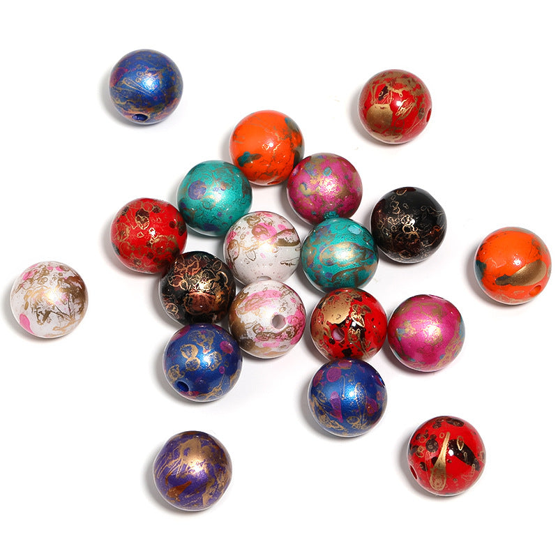 Wholesale 100pcs 16mm National Style Bronzing Beads Acrylic Straight Hole DIY Beads