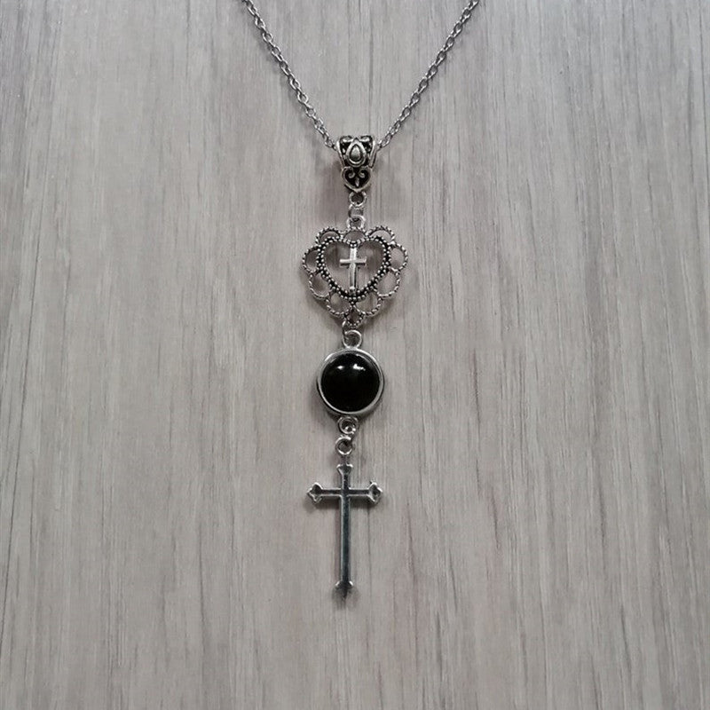 Wholesale  new cross necklace pendant, agate, black, stone, heart-shaped