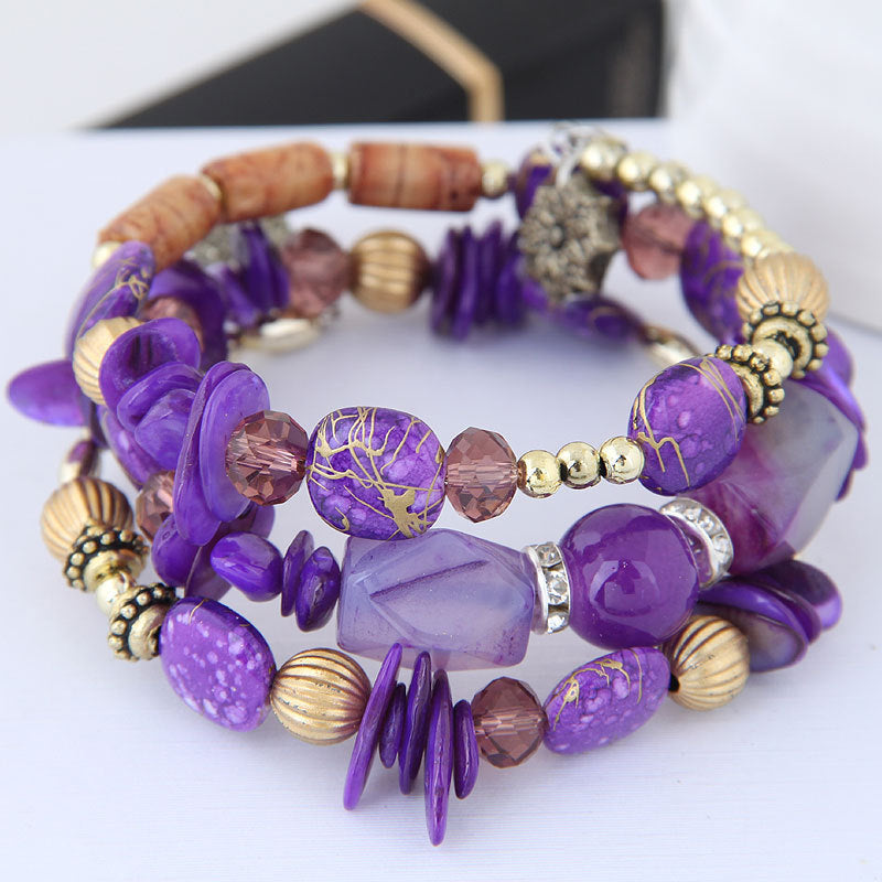 Wholesale Bohemian style vintage crystal stone turquoise agate beaded bracelet