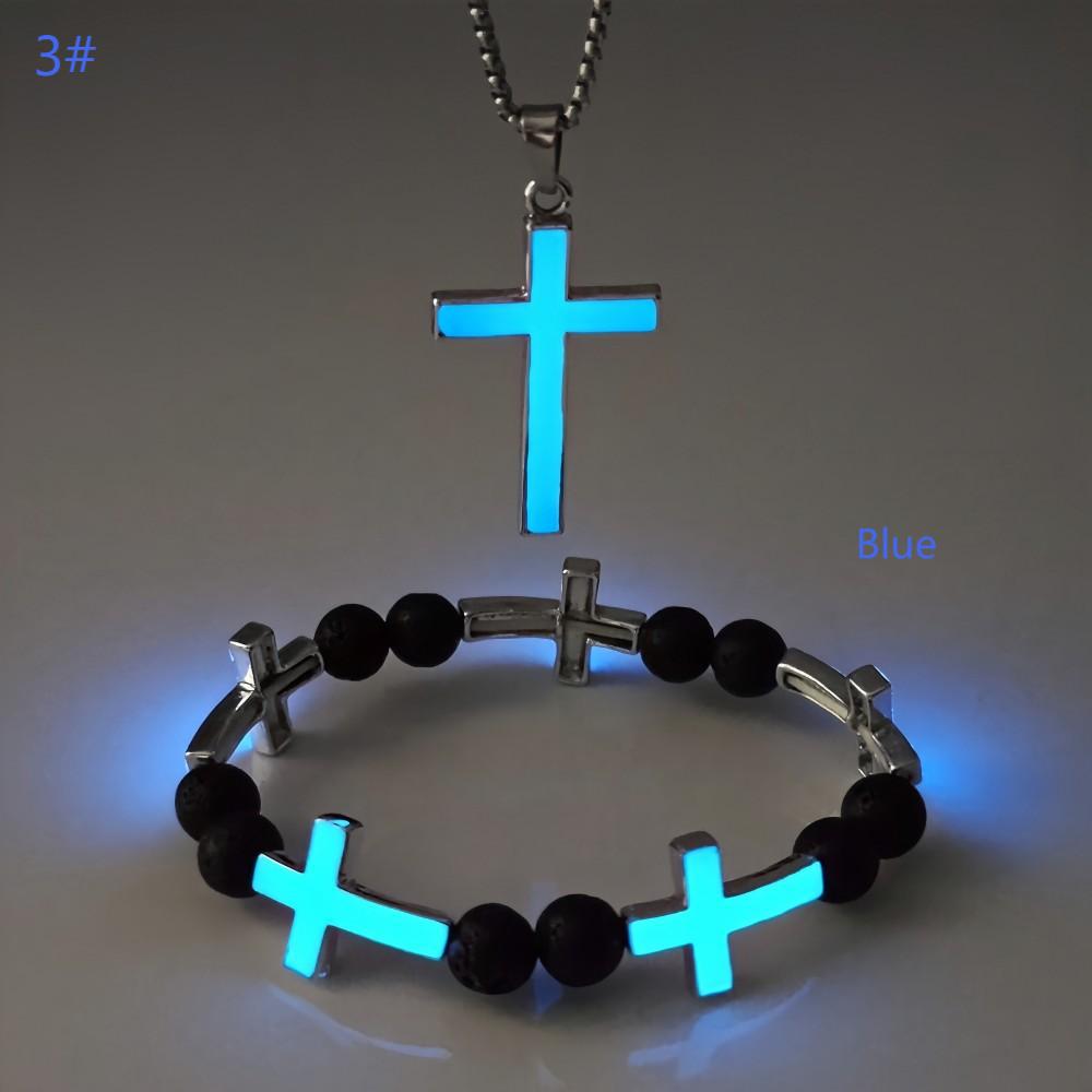 Wholesale Luminous Cross Bracelet Necklace Set