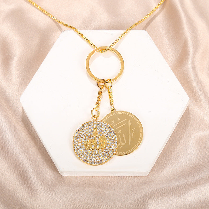 Wholesale Simple Round Engraved Symbol Necklace Clavicle Chain