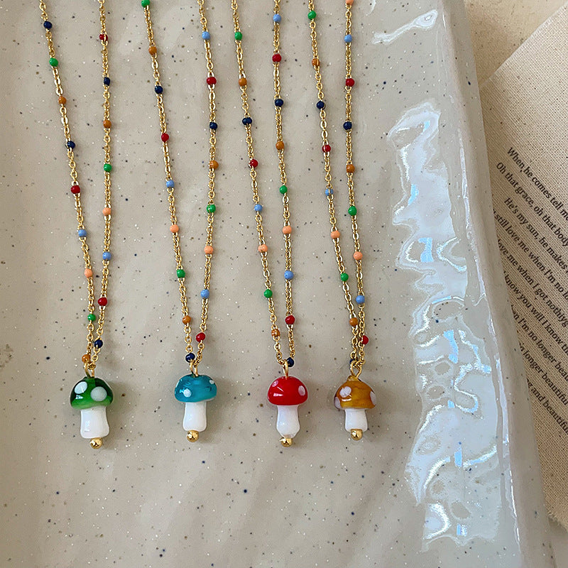 Wholesale Colorful Sugar Bean Glaze Mushroom Pendant Necklace