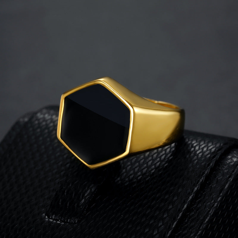 Wholesale Hexagonal Black Men's Titanium Steel Drop Oil Ring