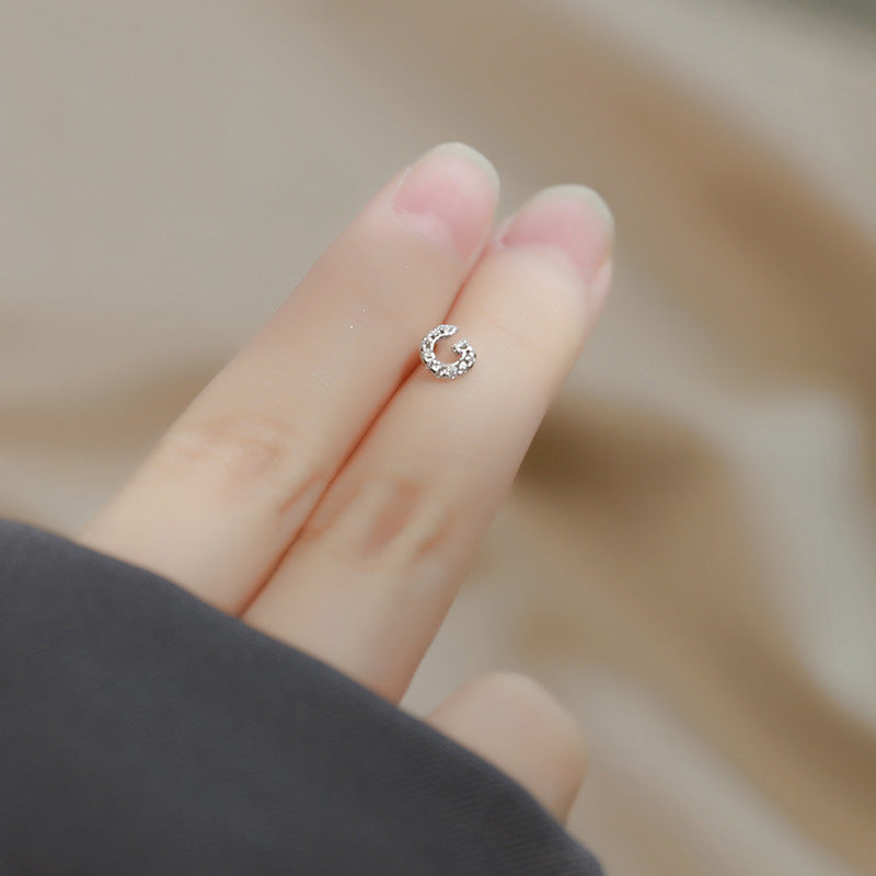 Wholesale Simple Niche Design Mini Full Diamond Earrings for Men and Women Sterling Silver Full Diamond 26 Letter Earrings