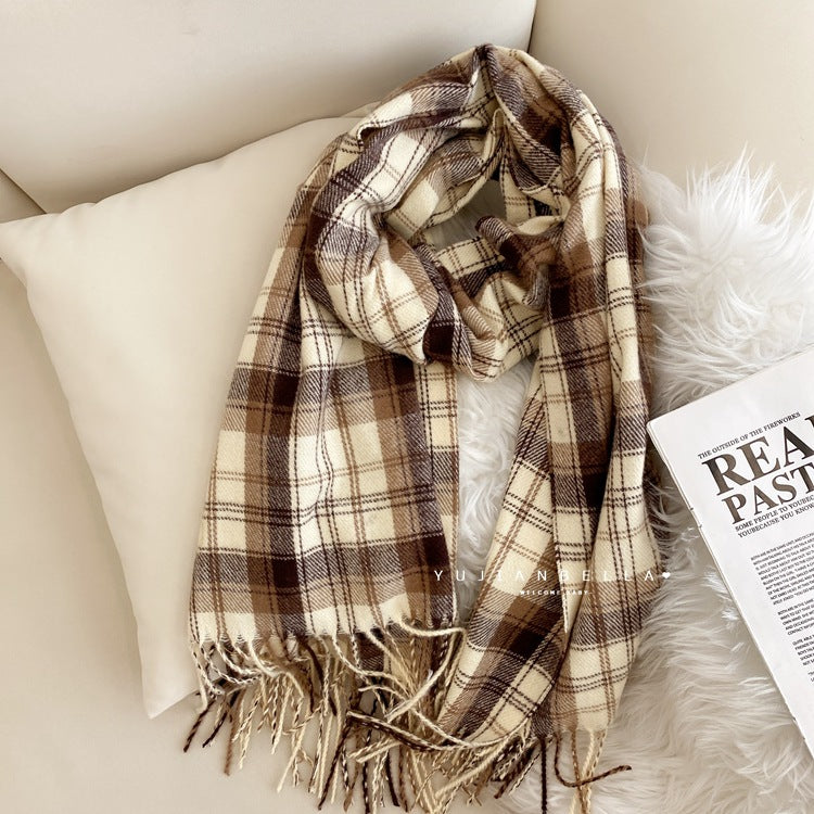 Wholesale Winter Polyester Plaid Imitation Cashmere Thickened Warm Scarf