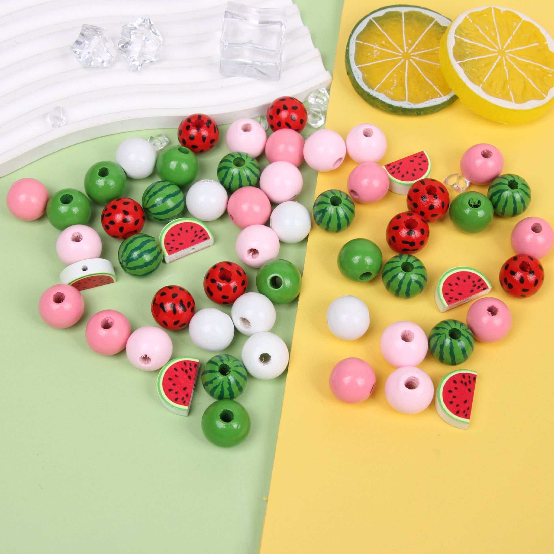 Wholesale 20pcs Watermelon Summer Pink Color Hemp Rope Tassel Wood Beads