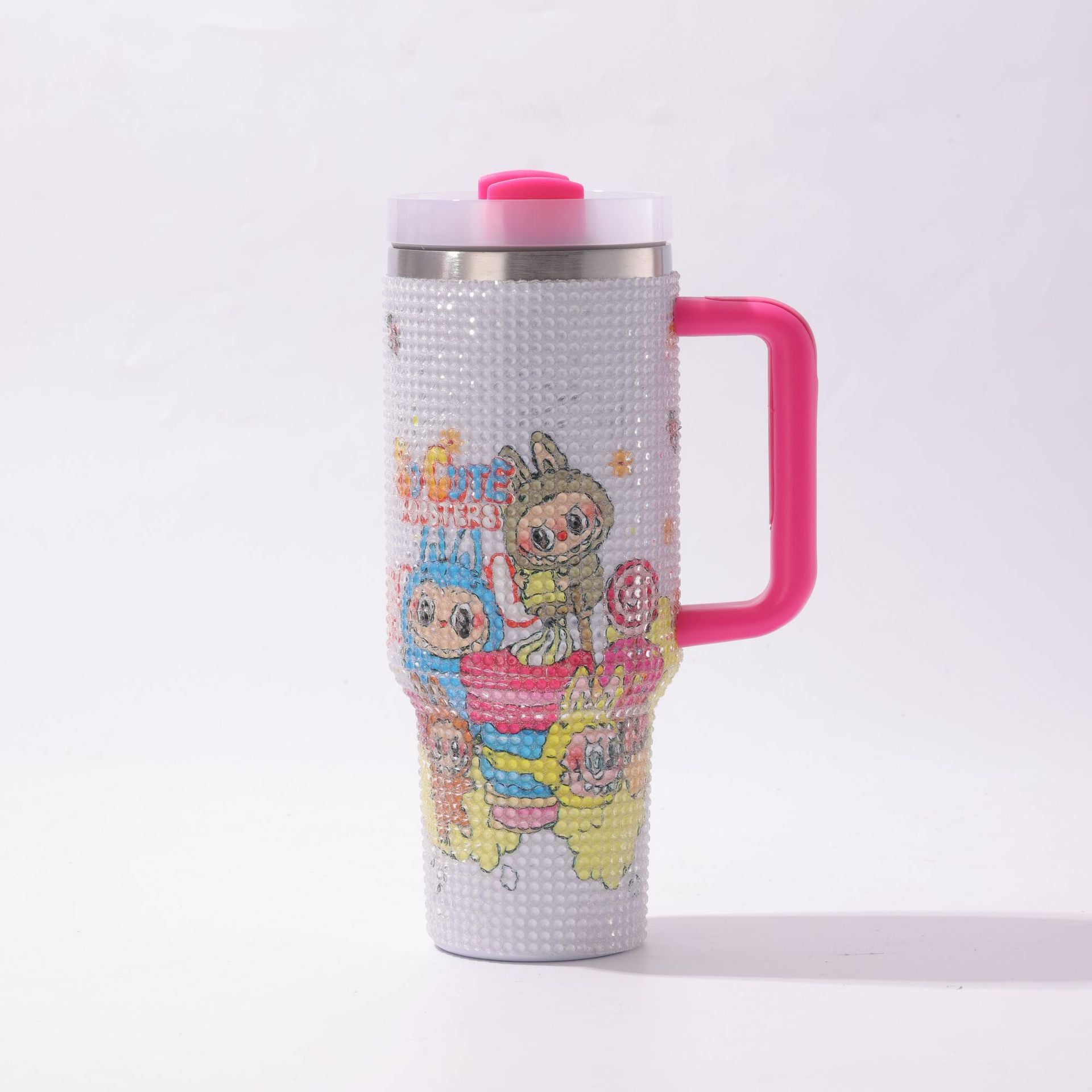 Wholesale Stainless Steel Cartoon Diamond-Encrusted 40oz Car Handle Straw Cup