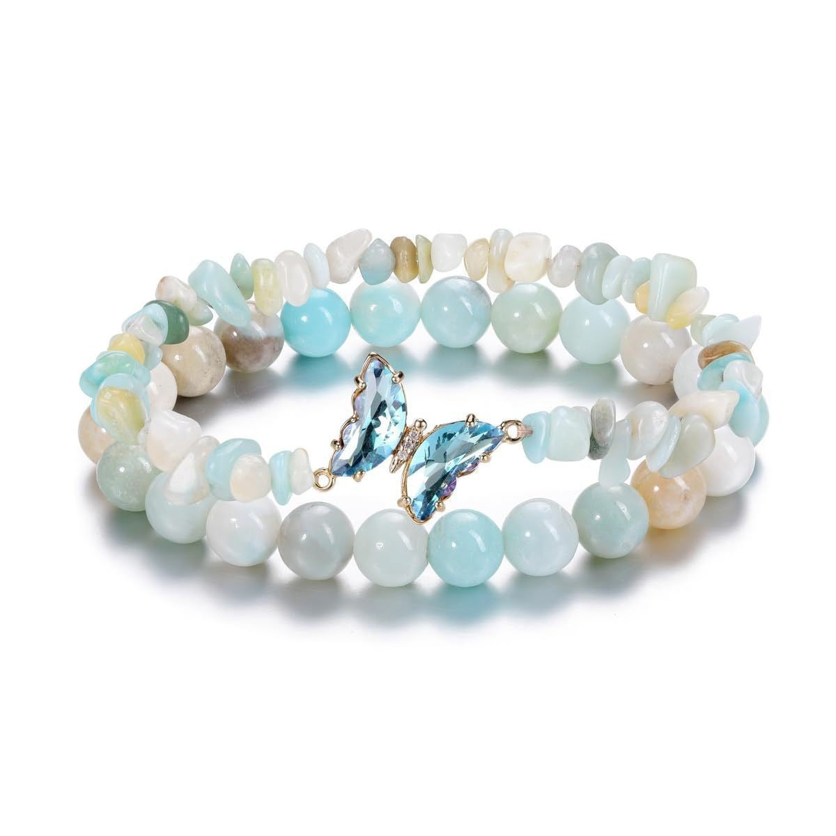 Wholesale  Natural Stone Amethyst Butterfly Pendant Layered Bracelet Set