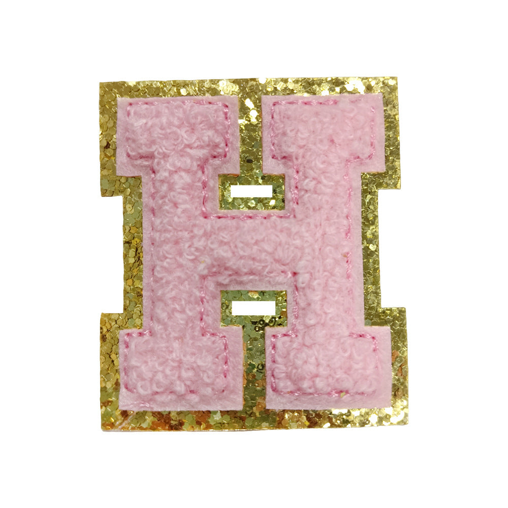 Wholesale Towel Embroidered Self Adhesive Letter Patches A Z Gold Glitter Double Layer Chic DIY Coat Accessory