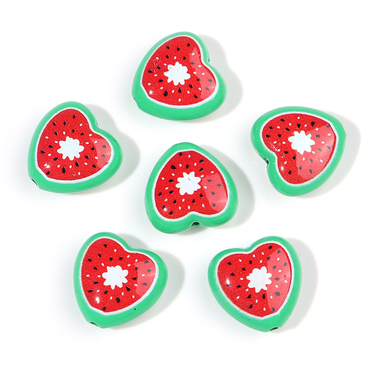 Wholesale 10pcs Printed Love Strawberry Watermelon Orange Fruit Series Acrylic Beads