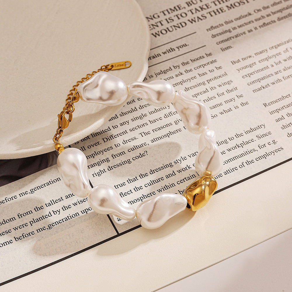 Wholesale Stainless Steel Baroque Pearl Bracelet Polished Vacuum Plated Jewelry