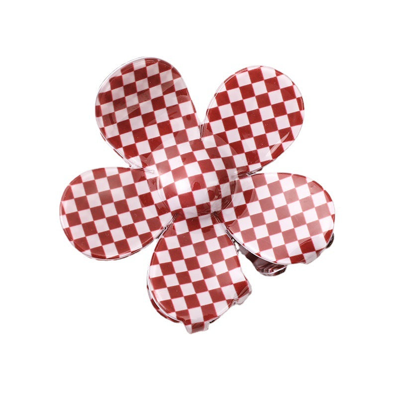 Wholesale Checkered Flower Colored Acrylic Hair Clips