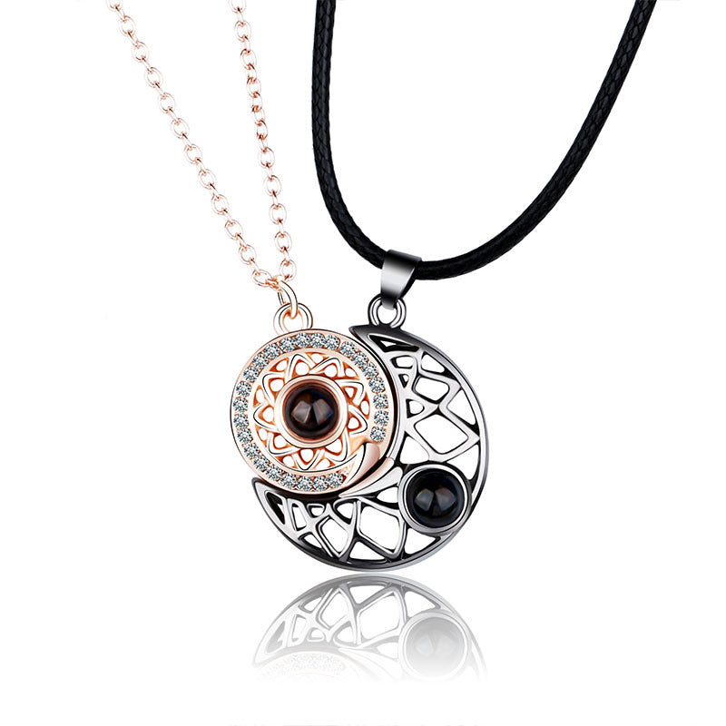 Wholesale 100 Languages Magnetic Stone Necklace Sun and Moon Couple